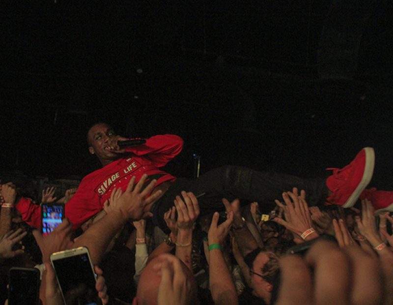 Rapper Hopsin performs while crowd surfing at Ace of Spades in Sacramento, California on Oct. 8 as part of his “SavageVille” tour (Photo by Luis Gael Jimenez)