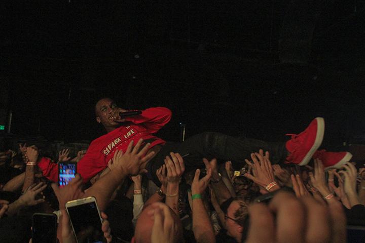 Rapper Hopsin performs while crowd surfing at Ace of Spades in Sacramento, California on Oct. 8 as part of his "SavageVille" tour (Photo by Luis Gael Jimenez)
