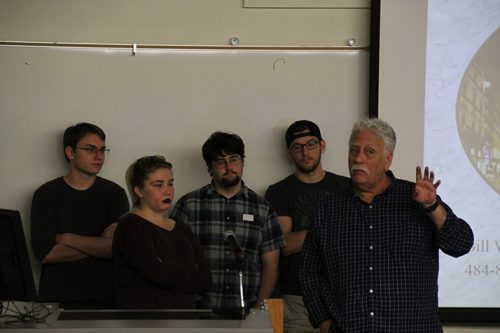 Professor Bill Wrightson and past students talk about their experiences in Florence, Italy during a College Hour on Nov. 17, 2016. Wrightson was explaining the study abroad program for next year when they go back to Italy. (Photo by Mack Ervin III)