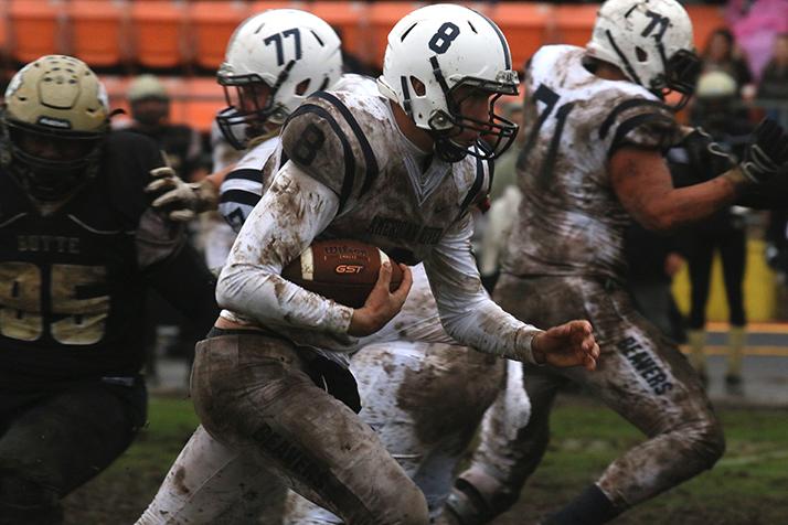 American River College quarterback Griffin Dahn rushes with the ball during the NorCal Title game against Butte College on Nov. 27, 2016 at Butte. Dahn had 109 passing yards with two touchdowns and two interceptions along with 47 rushing yards as ARC won the game and the title, 15-9. (Photo by Jordan Schauberger)