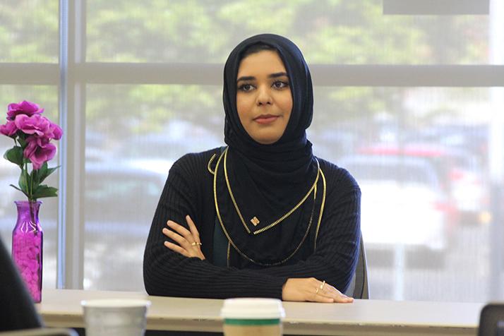 American River College student Momna Shabazz speaks during a panel titled “Hello, I am a Muslim” hosted by the Muslim Student Association on Nov. 9, 2016 at ARC. Shabazz talked about her experiences growing us as a Muslim and how she was treated in school. (Photo by Mack Ervin III)