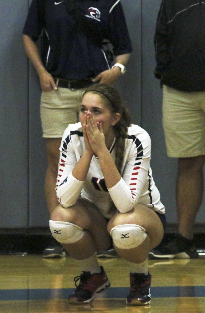 Freshman Carly Meyers watches from the sideline in anticipation against Feather River on Nov. 22. ARC’s vollyball team lost their playoff match 3-1. (Photo by Laodicea Broadway)