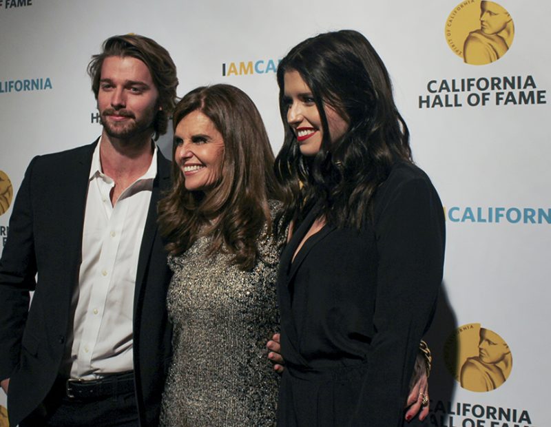 Journalist and Hall of Fame inductee Maria Shriver poses on the red carpet with son and daughter Patrick and Katherine Schwarzenegger. Shriver, a former First Lady, was inducted into the 10th class of the California Hall of Fame. (Photo by Hannah Darden)