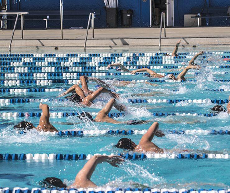 The American River College swim and dive team practice on Feb. 27 in preparation for their March 9 Cuesta Tri Meet. (Photo by Luis Gael Jimenez)