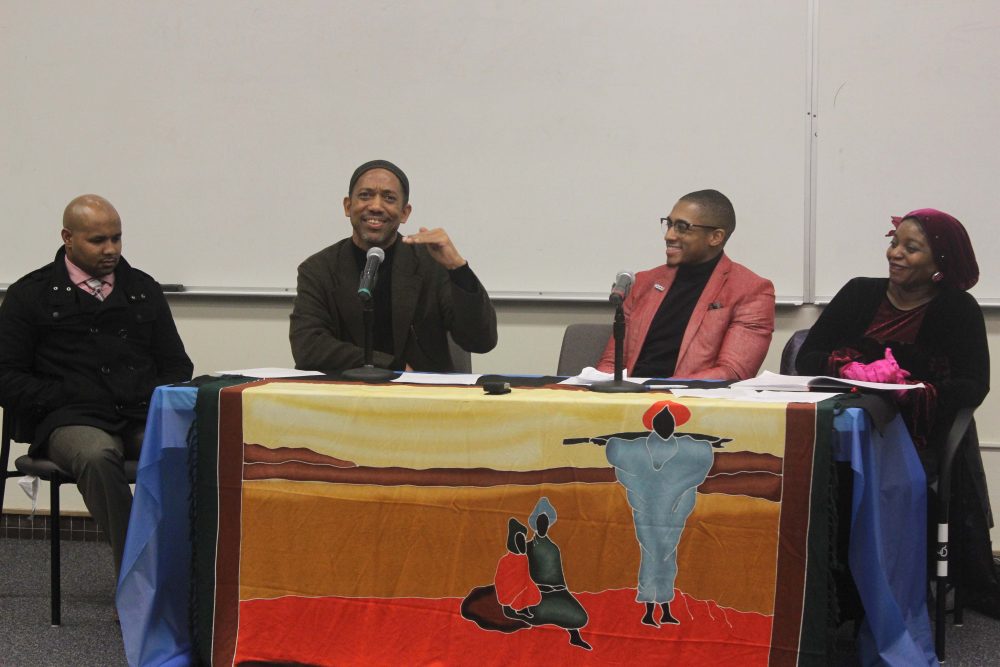 Guest speakers, Adrian Jasper, Muhammad Saifullah, Yusuf Ali, and Parrish Geary speak at Unite: I am Black, I am Muslim on Feb. 9.