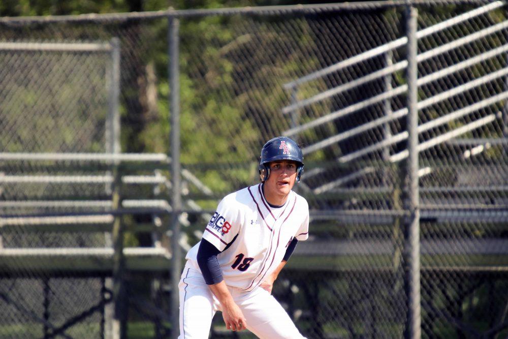 Mitchel Brill looks to steal at the American River College baseball game versus Sacramento City College. (Photo by Mychael Jones)