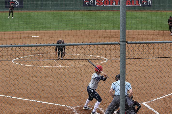 American River College infielder Trinity Norris prepares to bat during a game versus Sierra College on March 7, 2017. (Photo by John Ennis)