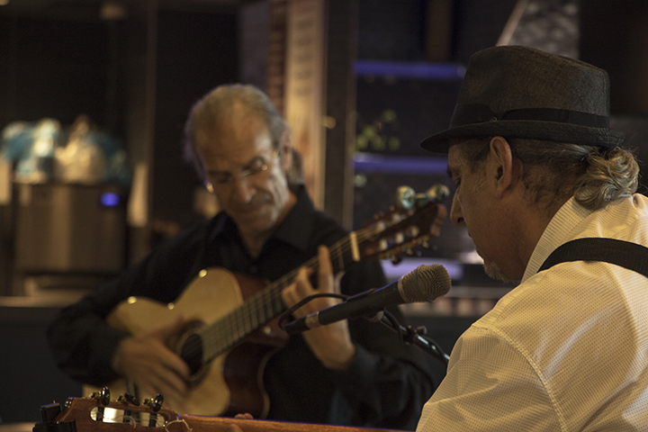 Flamenco guitarists Roberto Corrias (left) and Jose Blanco perform at the Koreana Plaza International Market on April 29 in Sacramento, California. (Photo by Luis Gael Jimenez)