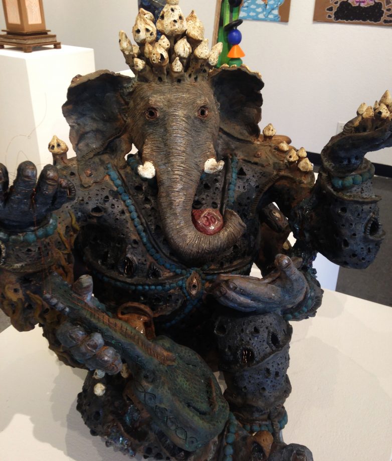 Best of show piece “Big G” by Trent Duaine Woolley made with high fired underglove, ceramic silver leaf and copper wire. (Photo by Lidiya Grib)