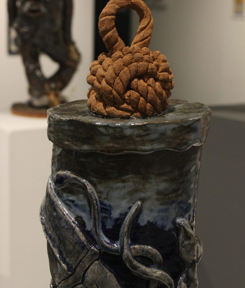 Ceramic sculpture “20,000 Leagues” done by Grace Tuthill, displayed in the Kaneko Gallery through May 10. (Photo by Lidiya Grib)