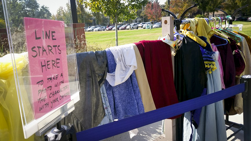 A rack full of costumes and props stand outside the theatre department at American River College on Oct. 18.( Photo by Ashley Hayes-Stone)