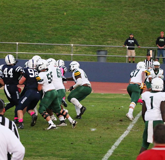 The American River College Beavers defeated the Feather River Golden Eagles 59-8 on October 28, 2017. (Photo by John Ennis)