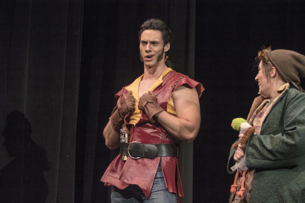 Chris Sharpe (left) stands on stage with Jareth Ryford during a rehearsal for American River College's production of "Beauty and the Beast" on Oct. 4. (Photo by Ashley Hayes-Stone)