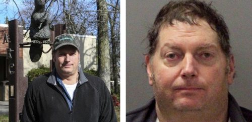 (Left) Tracy Mapes staff photo from his time on the AR Current in the spring of 2016. (File photo)

(Right) Tracy Mapes mugshot at the Santa Clara Police Department on Nov. 26 after being arrested for allegedly dropping anti-media leaflets over Levi Stadium. (Photo courtesy of Santa Clara Police Department)
