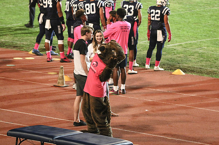 American River College mascot Bucky the Beaver on the sideline during a game versus the Feather River Golden Eagles on October 28, 2017. (Photo by John Ennis)