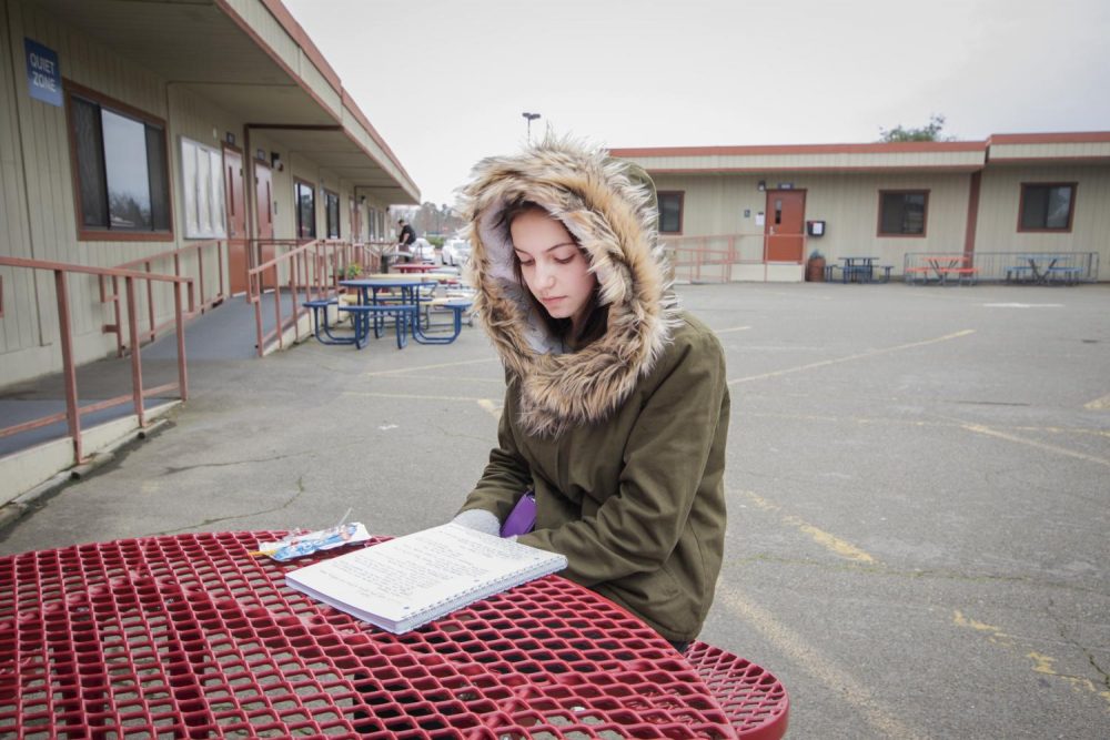 Nursing major Viktoria Biliak studies her notes at American River College on Jan. 29 in Sacramento, California. (photo by Alexus Hurtado)