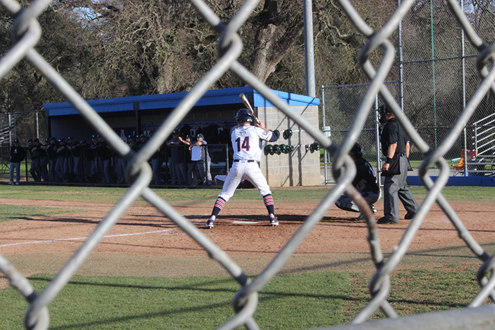 American River College 2B Matt Clarke steps up to the plate during a game against Shasta College on Feb. 1 at ARC. ARC lost 9-0. (Photo by Gabe Carlos)