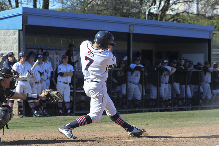 American River College right fielder Blake Spencer swings at a ball during a game against Butte College on Feb. 16 at ARC. ARC won 4-1. (Photo by Mack Ervin III)