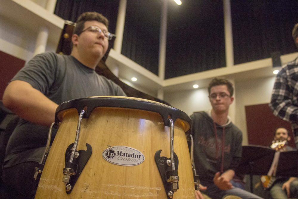 Members of the American River College Latin Jazz Ensemble rehearse in preparation for an upcoming concert. (Photo by Michael Pacheco)