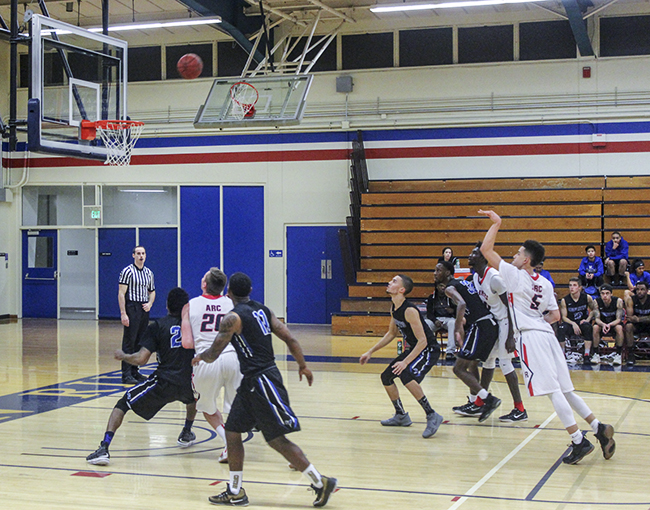 American River College guard Lawerence Smith shoots a free throw during a game against Modesto on Feb. 9. ARC lost 78-75. (Photo by Alondra Botello)