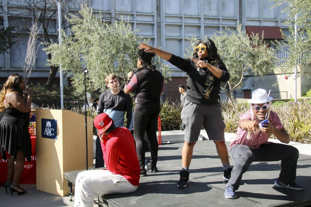 Clubs face-off in lip sync battle on Welcome Day on Feb. 8,2018. Welcome Day offered new and returning students information and goods from different departments, clubs and vendors. (Photo by Jennah Booth)