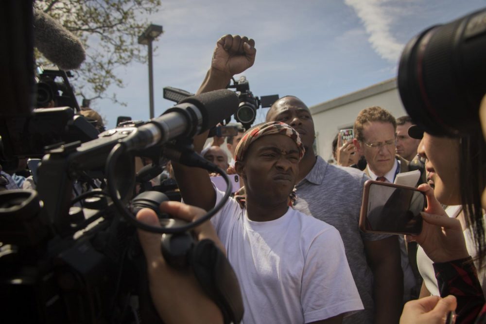 Stevante Clark speaks to the media regarding his brother Stephon Clark's death at the Bayside of South Sacramento Church on March 29, 2018. (photo by Ashley Hayes-Stone)
