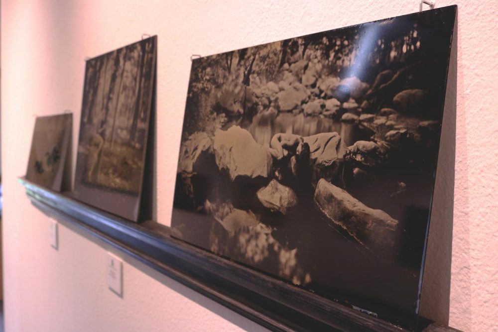 “Emilie in the Streambed” by Luther Gerlach sits in the Kaneko Gallery on April 5, 2018. (Photo by Jennah Booth)