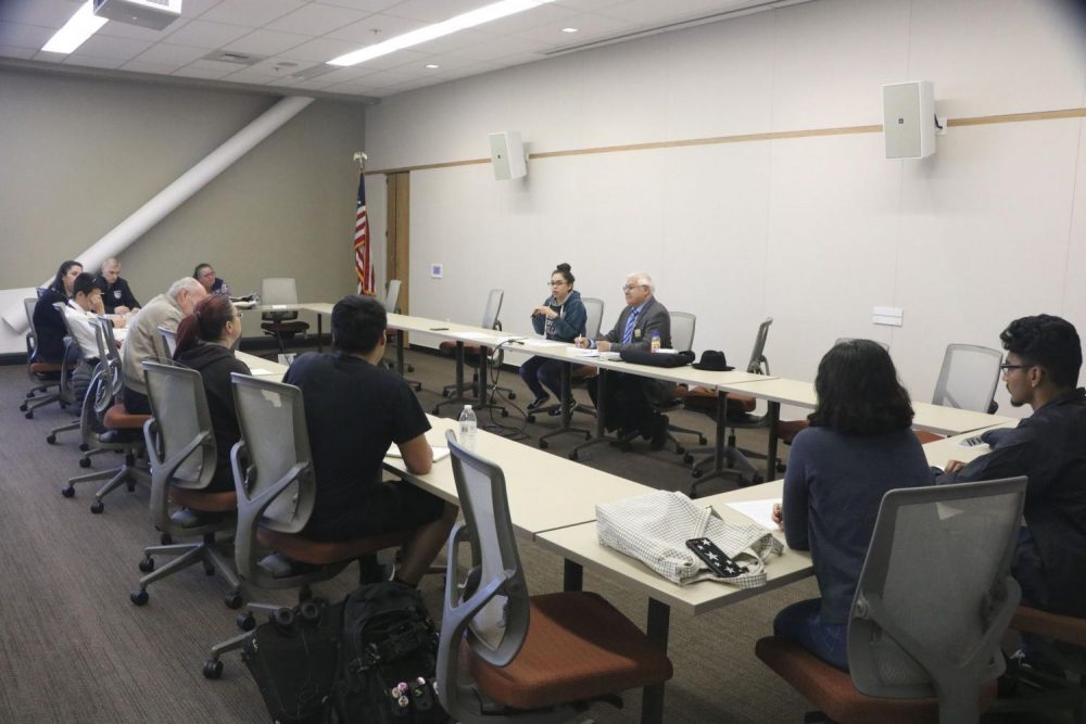 Student Senate and Clubs and Events President Rebeca Rico-Chavez, discuss with CAEB representatives about their activities and gathering weekly clubs reports at American River College on Oct. 30, 2018. (Photo by Hameed Zargry)