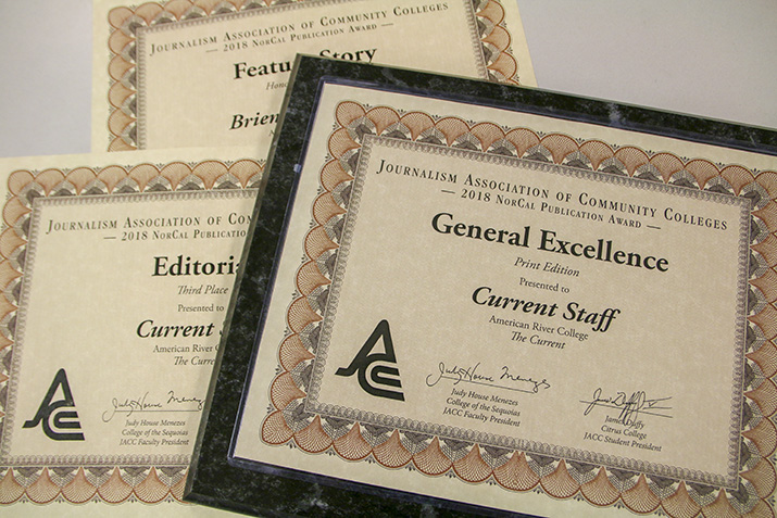 The American Rive Current won 13 awards, including a General Excellence award, at the Journalism Association of Community Colleges NorCal Conference at San Joaquin Delta College in Stockton, California on Nov. 3, 2018. (Photo by Jennah Booth)