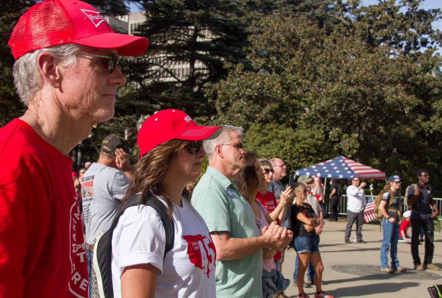 Trump supporters at a “Turn California Red” conservative rally at the California State Capitol in Sacramento on Nov. 4, 2018. (Photo by Patrick Hyun Wilson)