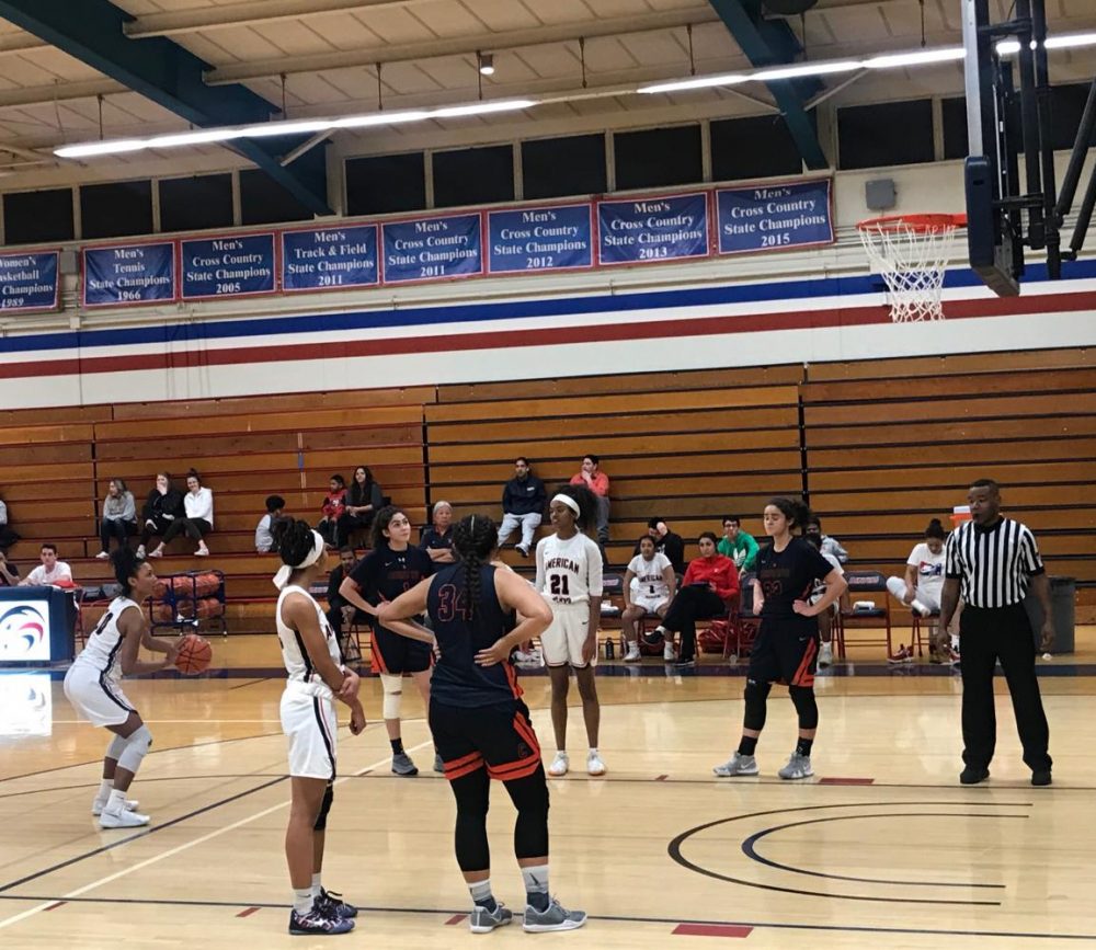 Miyah Williams, No. 3, gets ready to shoot a free throw. American River College beat Cosumnes River College 66-52 at ARC on Jan. 18. (Photo by Alexis Warren)