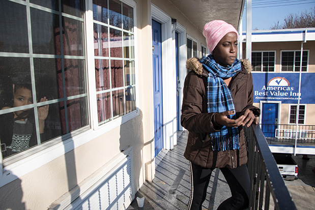 Former American River College student Courteney Duren-Hill and her son Gavin Hill lost their mobile home during the spring 2018 semester due to an increase in rent. Now, she has relocated from motel to motel. While attending ARC, Duren-Hill benefitted from the services offered to students. (Photo by Ashley Hayes-Stone)