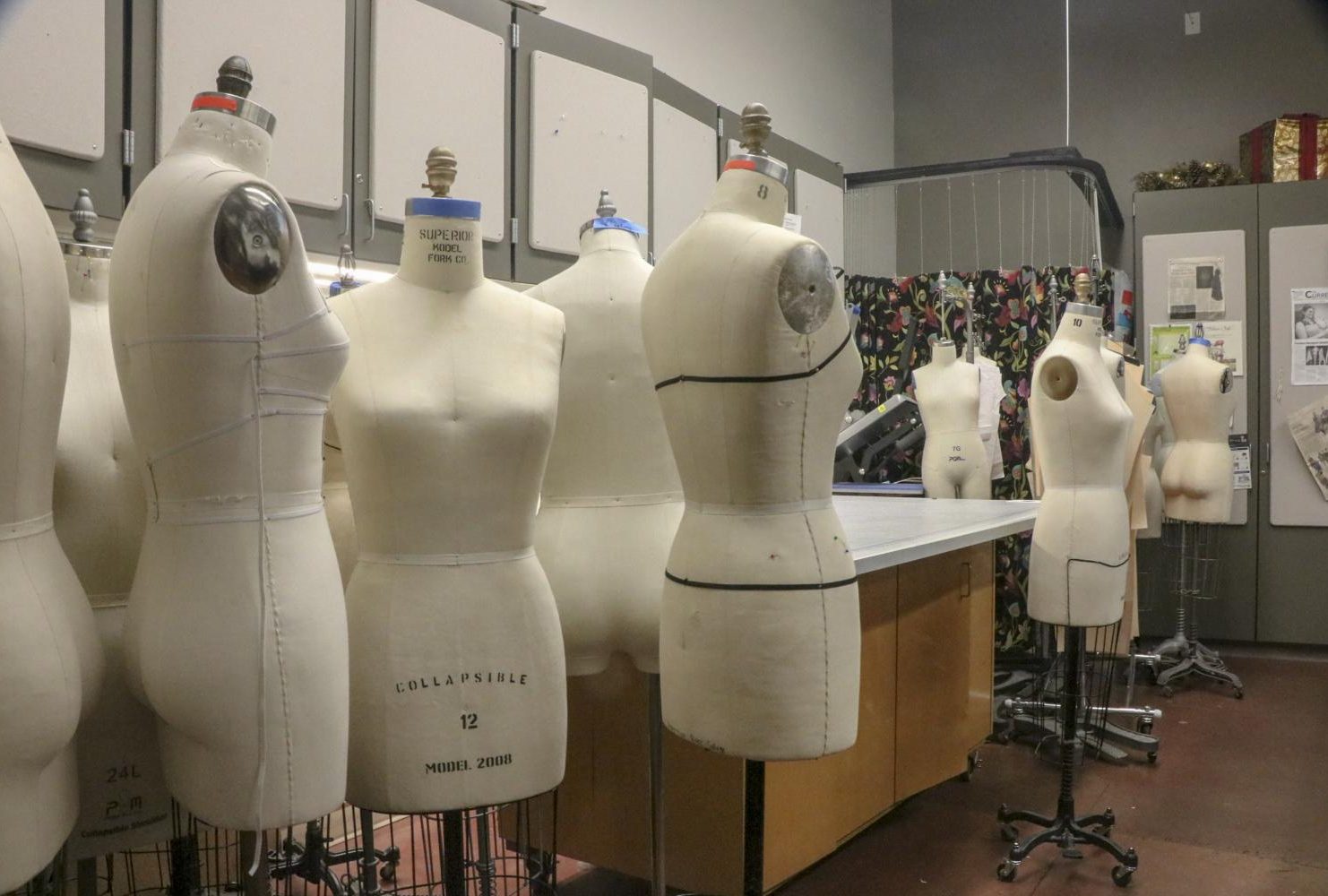 Dress forms are being stored in Arts and Science Room 105, where the Fashion Promotions class works to organize the fashion show, and where the model call will be held on Friday, Feb. 22, 2019. (Photo by Irene Jacobs)