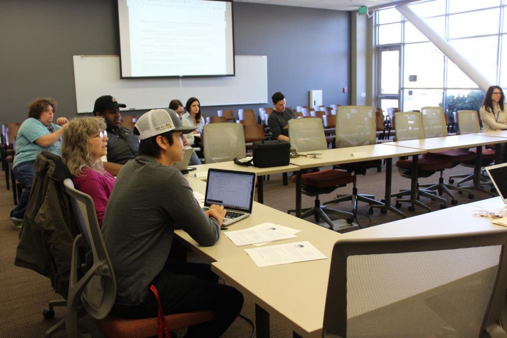 Associated Student Body senators discuss resolutions at American River College on March 8, 2019, that will be voted on at the Student Senate for California Community Colleges spring 2019 General Assembly.