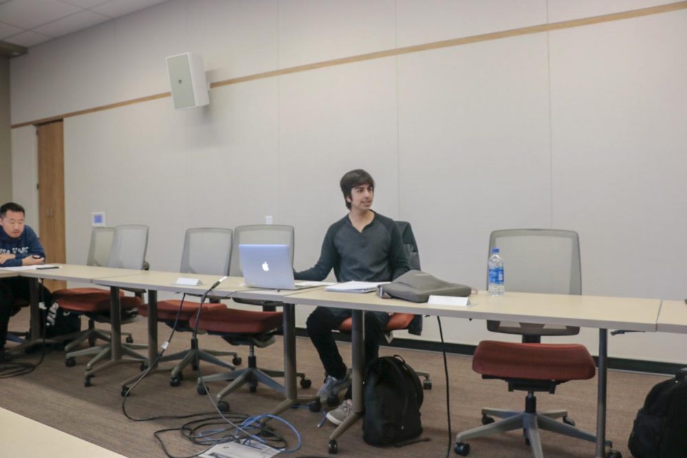 American River College Associated Student Body  vice president Juan Melesio supervises the ASB meeting on April 12, 2019 in the Student Center. ASB members discussed new summer program courses, updated student election results, and assigned a committee to help the transition for the current board. (Photo by Hameed Zargry)