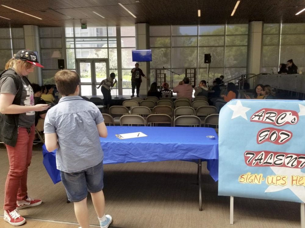 Students wait for ARCs Got Talent, an open mic talent show, to begin in the Student Center at American River College on May 8, 2019. (Photo by Hannah Yates)