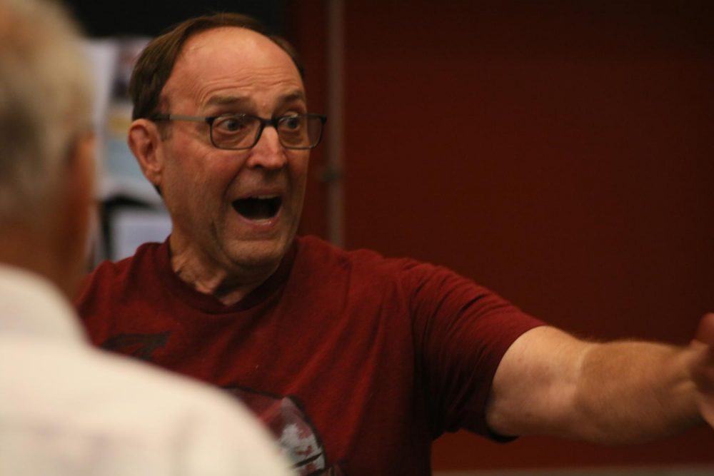 Professor Arthur Lapierre directs his MUP 401 Advanced Vocal Jazz Ensemble class at American River Collge on Sept. 20, 2019. (Photo by Jack Harris)