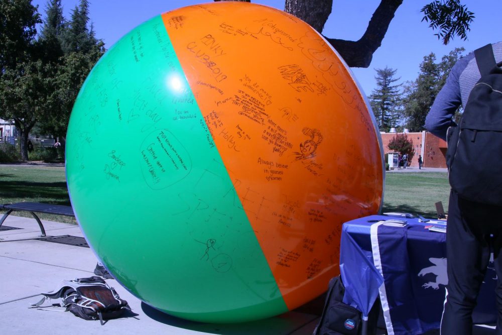 Young Americans for Liberty, a national organization, promotes free speech with the free speech ball outside of the library at American River College on Oct. 2, 2019. (Photo by Jack Harris)