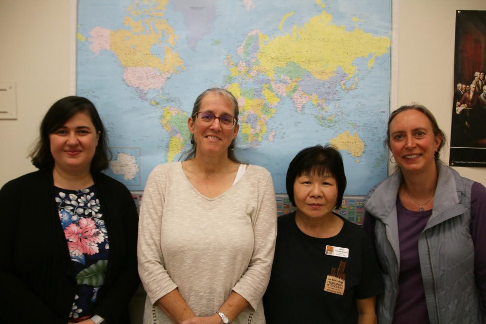 American River College ESL professors (from left to right) Sanda Valcu, Allyson Joye, Oranit Limmaneeprasert and Caterina Falli asked for a new tool to help place ESL students in the correct english classes at the the Board of Governors meeting on Nov. 18. The current placement took expires in 2020. (Photo by Jack Harris)