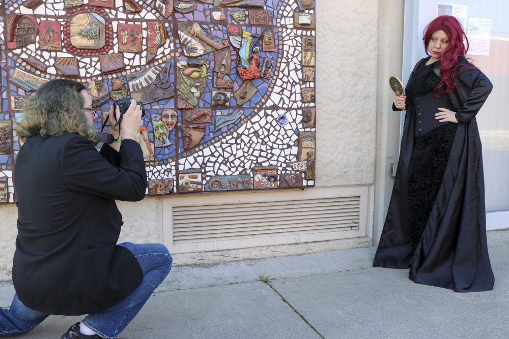 American River College art majors, Dante Ruiz Jr. (left) and Frankie Vanty (right)  work on an art project on Feb. 6, 2020 for a student art show during the spring semester. (Photo by Brandon Zamora)