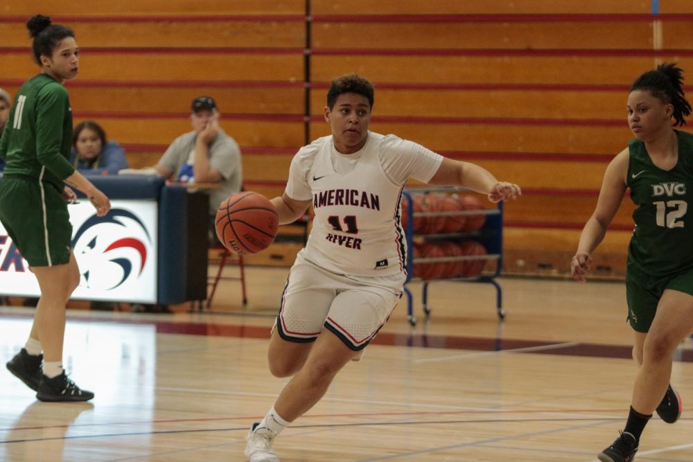 Freshman Kaili Udoffia attempts to drive the ball into the defense in a home game versus diablo Valley College. (Photo by Emily Mello)