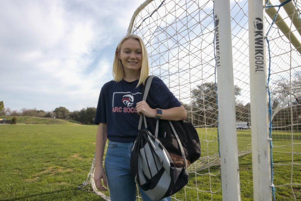 Kinesiology+major+Haley+Norlie%2C+plays+center+back+for+ARCs+soccer+team%2C+while+balancing+her+academic+schedule.+%28Photo+by+Dylan+Lillie%29