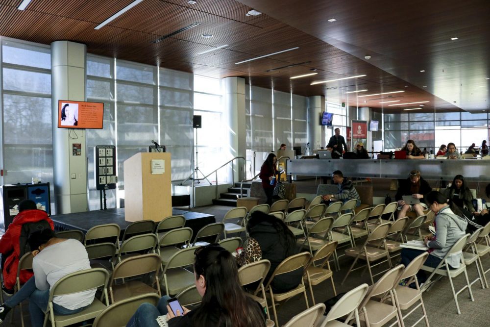 Students prepare to talk about their negative social experiences in and out of the classrooms of American River College, and how it has affected them.  (Photo by Bram Martinez)
