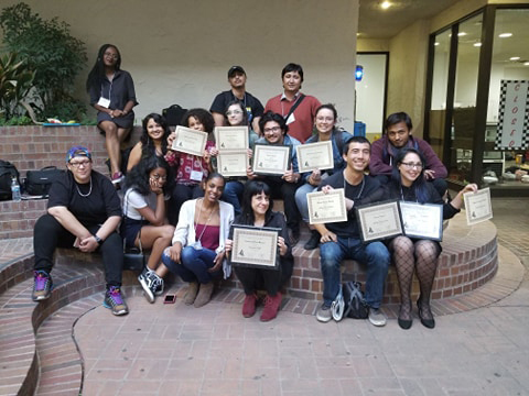 The American River College Current takes a group photo with their awards during the Northern California Journalism Association of Community Colleges (JACC) at San Joaquin Delta College in Stockton, Calif. on Nov. 3, 2018. Due to the coronavirus, the conference was cancelled, but JACC released the write-in winners on their website. The Current won three awards including general excellence. (Photo Courtesy of Jennah Booth)