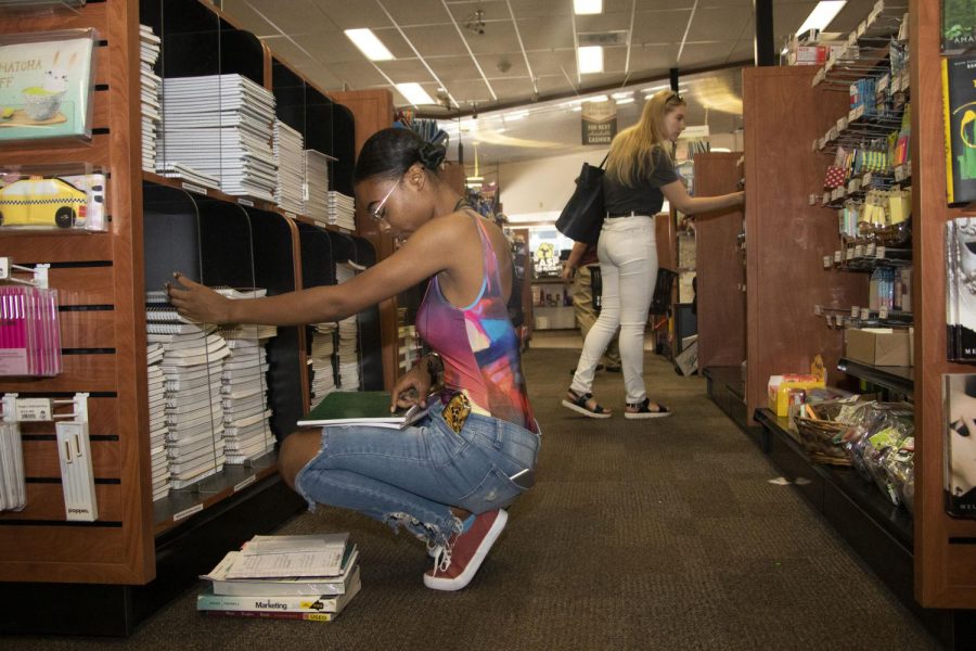 Business major Antahnia Watson and nursing major Hannah Zakharaza shop at the Beaver Bookstore at American River College on Aug. 26, 2019. On June 1, ARC’s bookstore will be moving all operations to online only due to the COVID-19 pandemic, as all students will now need to shop for their textbooks from home. (File Photo)