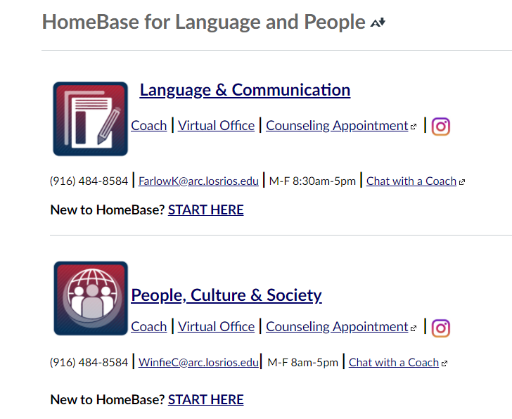 Each personalized HomeBase can be found under the “Courses” tab in Canvas. From there, students can connect with coaches and counselors to receive the guidance they need to succeed.