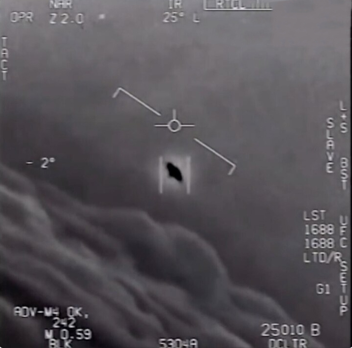 An unidentified flying object zips through the sky in a recently declassified video from 2015.(Photo via the United States Department of Defense)
