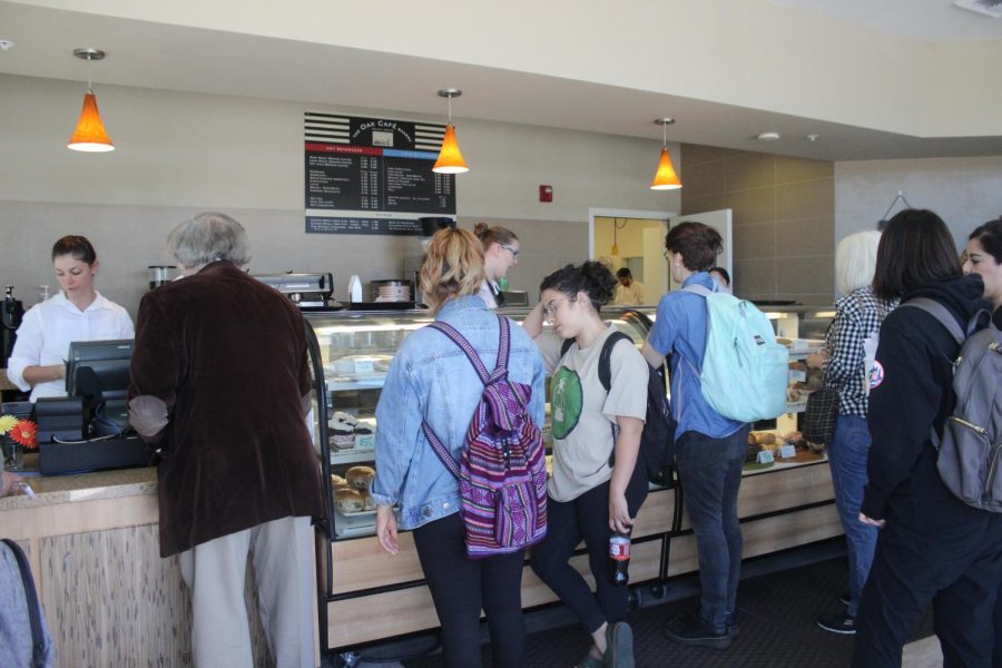 Students wait in line at the Oak Cafe bakery on opening day on September 19, 2019. American River College hopes to bring back a series of impossible to convert classes, including the hospitality laboratory courses in which students operate the cafe, for the fall 2021 semester. (File Photo) 
