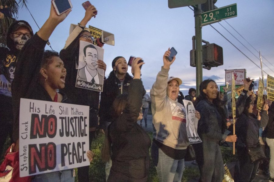National protests against police brutality of Black people, erupted in 2019 after Sacramento police killed Stephon Clark, including a March 6, 2019, protest in Sacramento. Nearly two years later, the killings continued with the April 11, 2021, killing of Daunte Wright in Minnesota.(File Photo)
