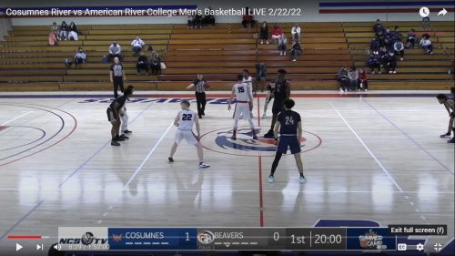 Fans sit in the bleachers for the first time in two years during American River College’s mens basketball game on Feb. 22, 2022. (Screenshot via ARC Live Stream)
